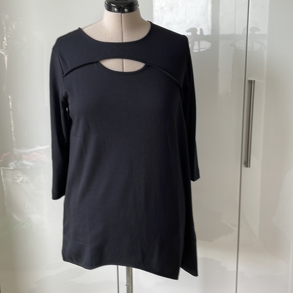 Joan Vass Women’s  Cut Out Asymmetric Tunic Color-Black Size- MP/1P NWT